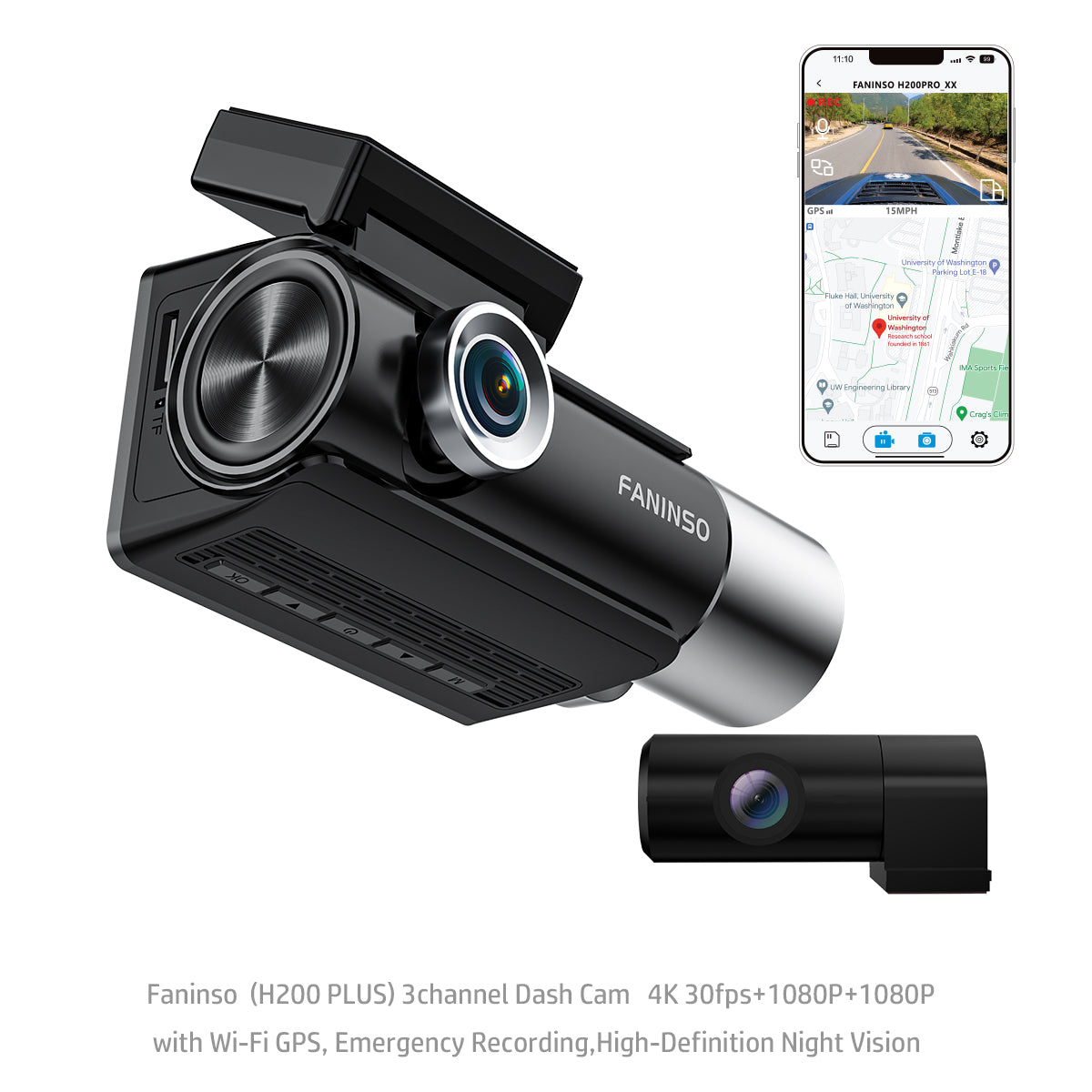 Faninso H200PRO 2K 60fps+1080P 2 channel Dash Camera