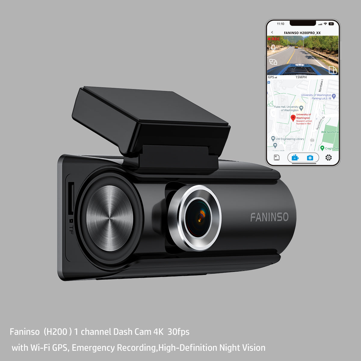 Faninso H200 Dash Cam 4K 30fps with Wi-Fi GPS, Emergency  Recording,High-Definition Night Vision – FANINSO