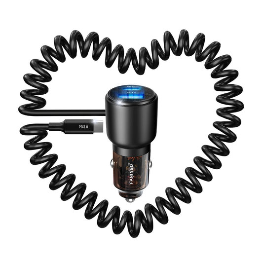 Faninso 110W PD Phone car Charger,3 Port Fast Charging,with 69 inch Extended Type C Spring Cord