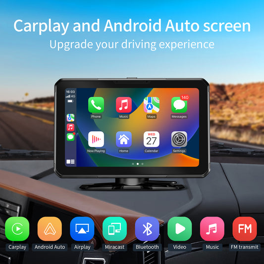 Faninso 7" HD CarPlay Screen, Compatible Wireless Apple CarPlay & Android Auto, GPS Navigation, with Bluetooth, Voice Control, Mirror Link, SD/USB Play, AUX/FM