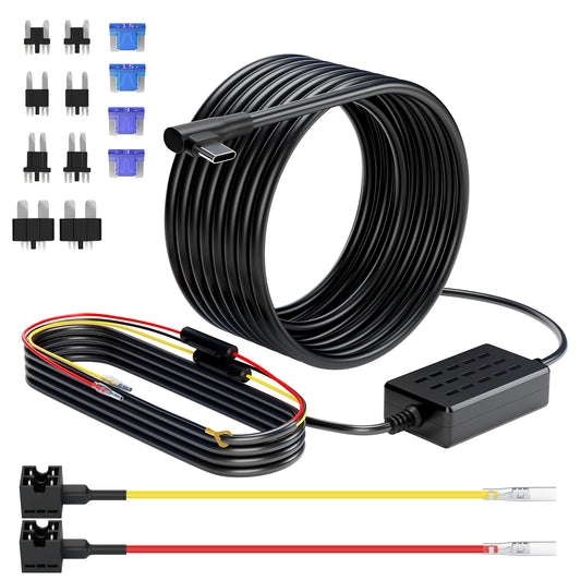 Faninso PK05 Parking Monitor Power Cable,for H200 Series Dash Cam, Type-C Hardwire Kit, 12-24V Input/5V 3A Output, with Triple Protection Design Against Low Voltage, Overcurrent, and Short Circuit