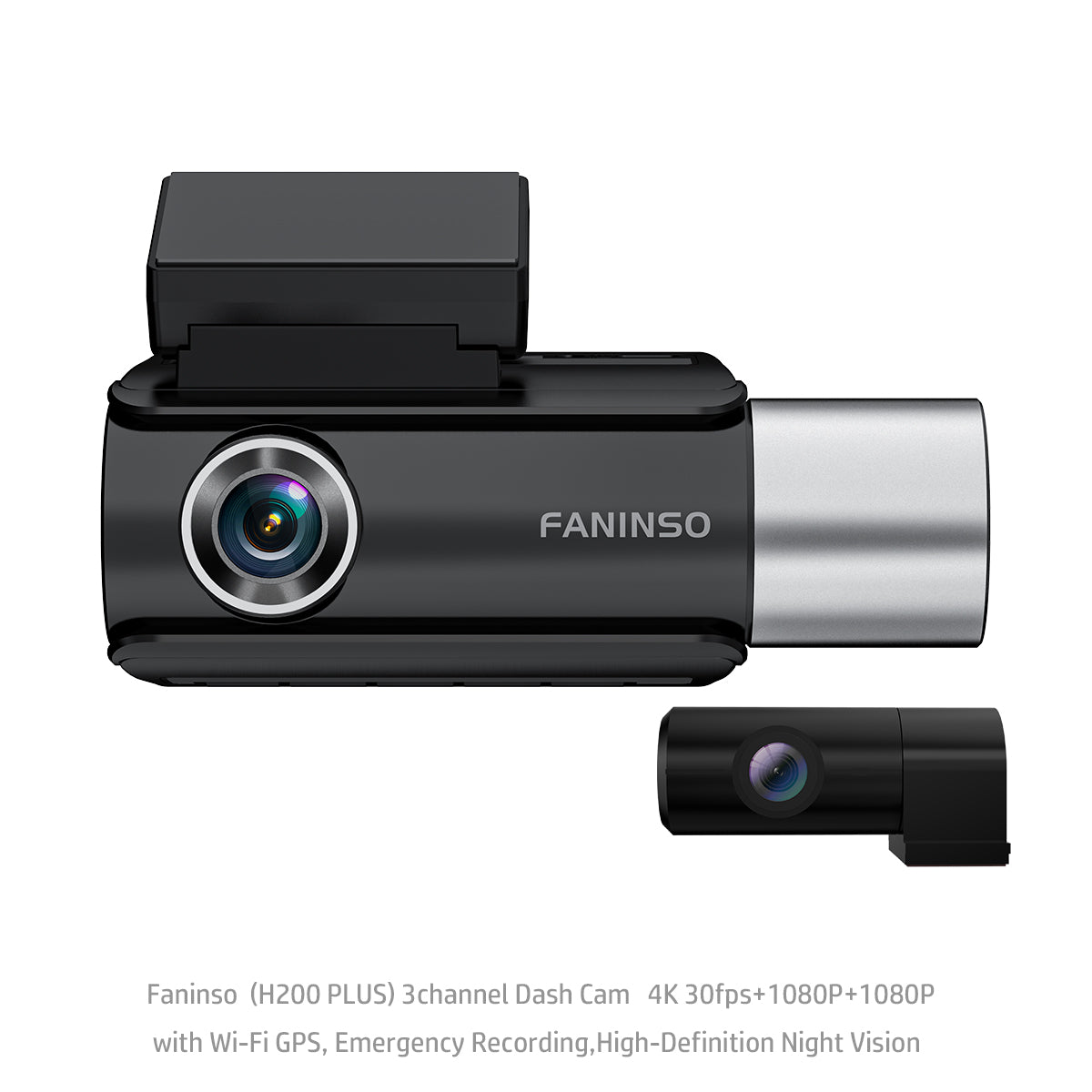 Faninso  H200 PLUS 3channel Dash Cam   4K 30fps+1080P+1080P    with Wi-Fi GPS, Emergency Recording,High-Definition Night Vision