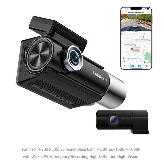 Faninso  H200 PLUS 3channel Dash Cam   4K 30fps+1080P+1080P    with Wi-Fi GPS, Emergency Recording,High-Definition Night Vision